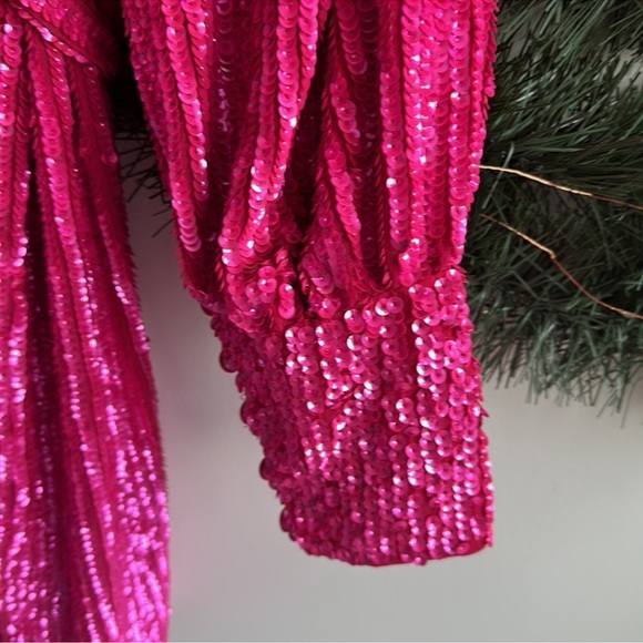 - ASOS EDITION sequin wrap mini dress in hit pink - size 6 - Picture 8 of 12